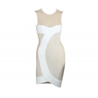 Zipper Beam Waist Packet Buttock Stitching Asymmetrical Hem Rayon Color Matching Bandage Dress For Women
